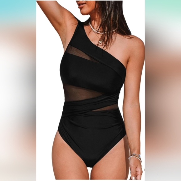 CUPSHE One Piece Tummy Control Ruched Asymmetric Neck Shoulder Strap. Size S - Picture 1 of 7